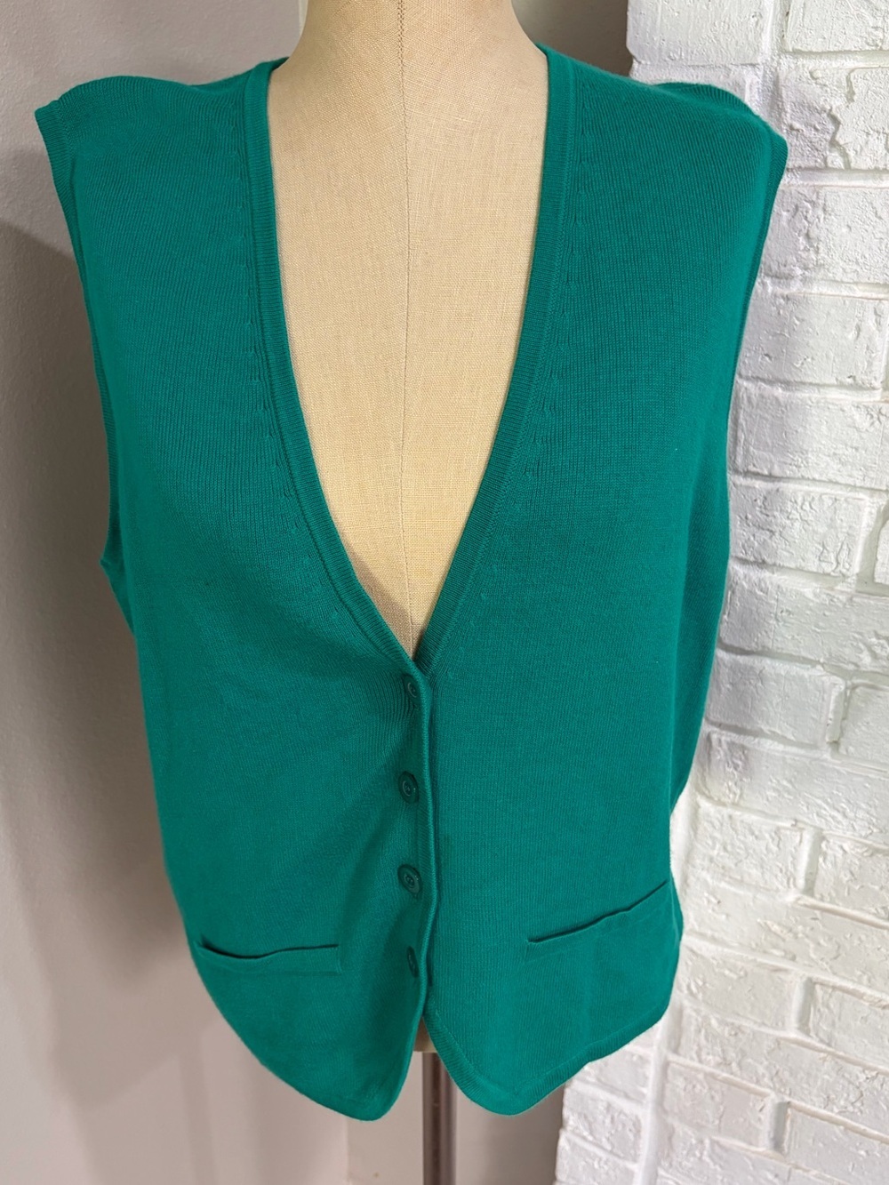 Talbots Petite Bright Green Ribbed Cotton Vest